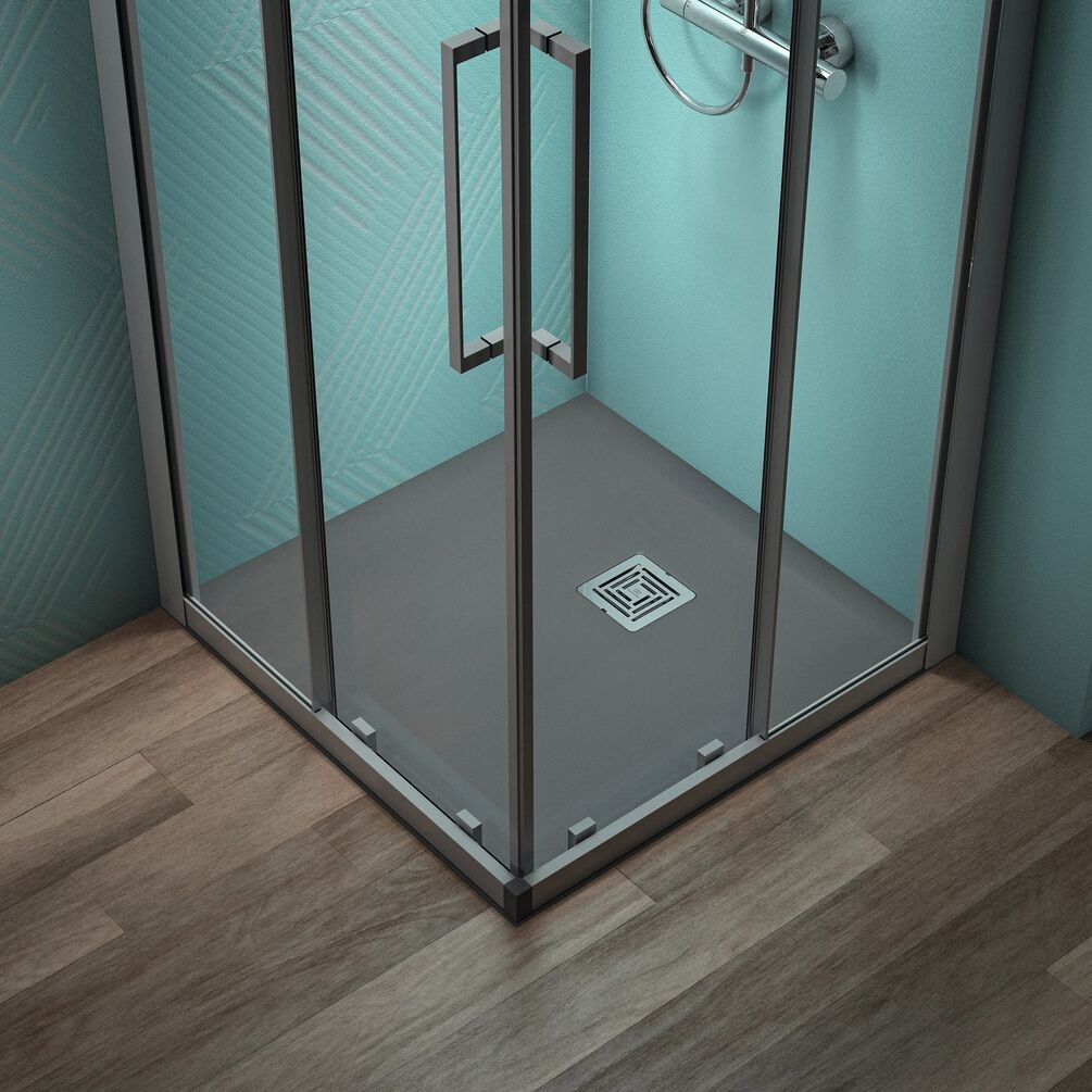 Lifestyle image of Ideal Standard Ultraflat S+ Concrete Grey 800mm Stone Resin Shower Tray